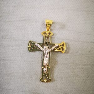 Croce doppia lastra due colori oro 18K