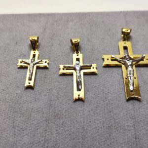 Croce Bicolore a Doppia Lastra in tre misure oro 18K