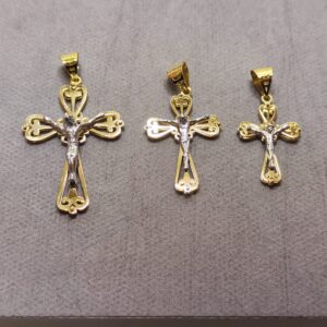 Croce Bicolore a Doppia Lastra in tre misure oro 18K