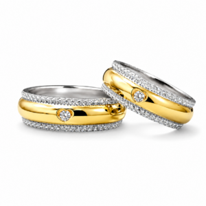 Fede Bicolore in Argento 925 con Zircone Bianco e Cuore