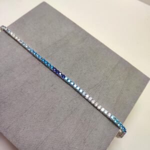 Tennis Arcobaleno argento 925 zirconi azzurri e blu