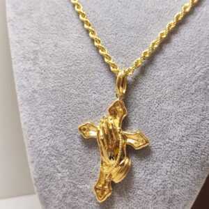 Corda con croce mani Padre Pio oro 18K