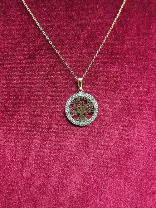 Collana in Oro 18K con Ciondolo Albero della vita tondo zirconato