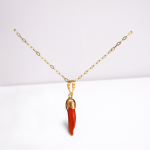 Collana ovalina con corno rosso oro giallo 18kt