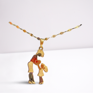 Collana specchiata con ciondolo mamma/figlio-a oro 18kt