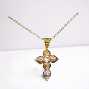 Collana ovalina con croce milleluci e punto luce zirconato oro 18kt