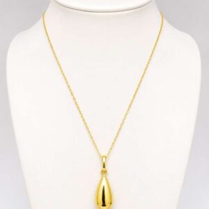 Collana ovalina 45 cm con ciondolo goccia elettroformato in oro giallo 18 carati.