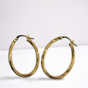Orecchini ovali metà lisci e metà lavorati oro 18kt