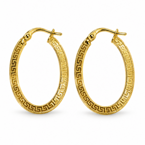 Orecchini Ovali con Greca in Oro Giallo 18 KT – 3 cm